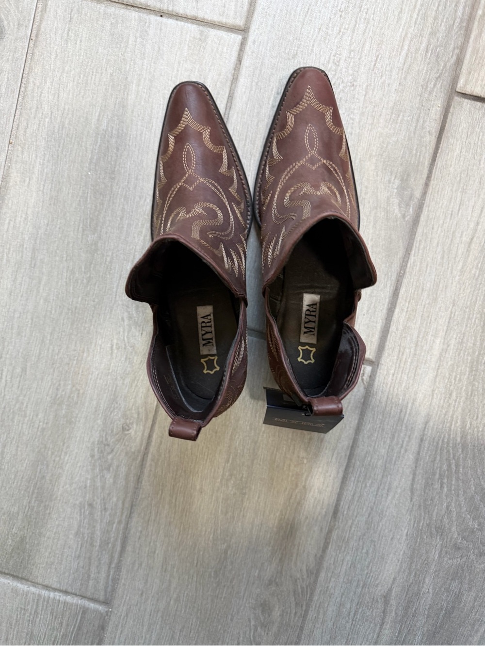 Myra Bag Brown Western Embroidered Ankle Booties - Picture 3 of 5